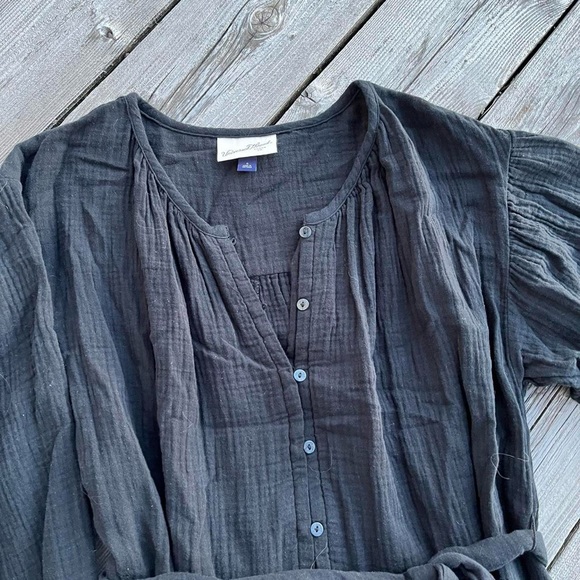 black gauze waist tie midi dress - Picture 2 of 6